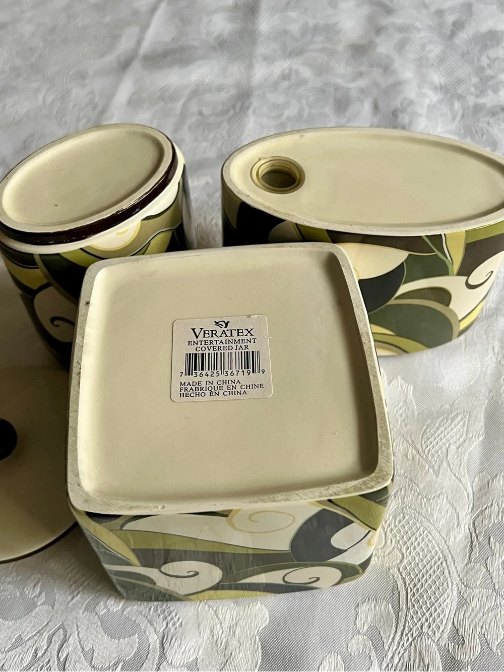 Ceramic Countertop Bathroom Set in Cream and Olive Green